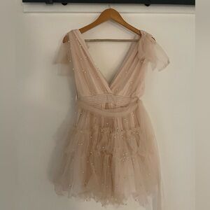Blush mini dress with pearls